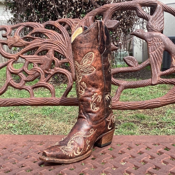 Circle G Shoes - Circle G By Corral Flashy Leather Dragonfly Square Snip Toe Western Cowgirl Boot
